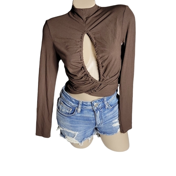 ASTR THE LABEL Reseda Long Sleeve Cutout Tie Waist Top in Brown - Picture 7 of 12